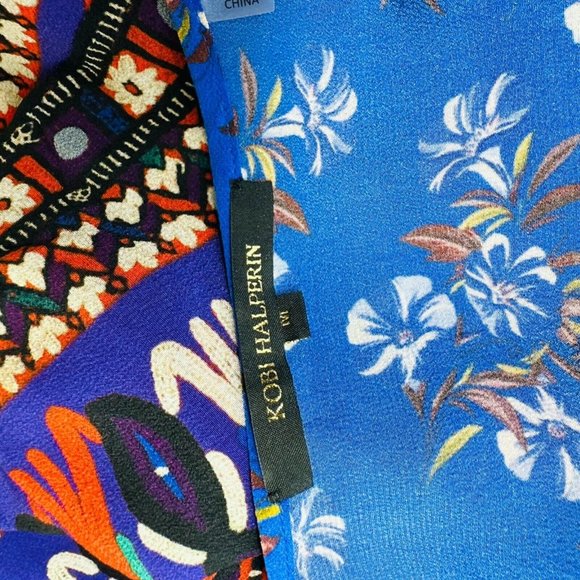 Kobi Halperin Women Mina Silk BOHO Top in Blue Size M Medium red wide sl… - Picture 4 of 8